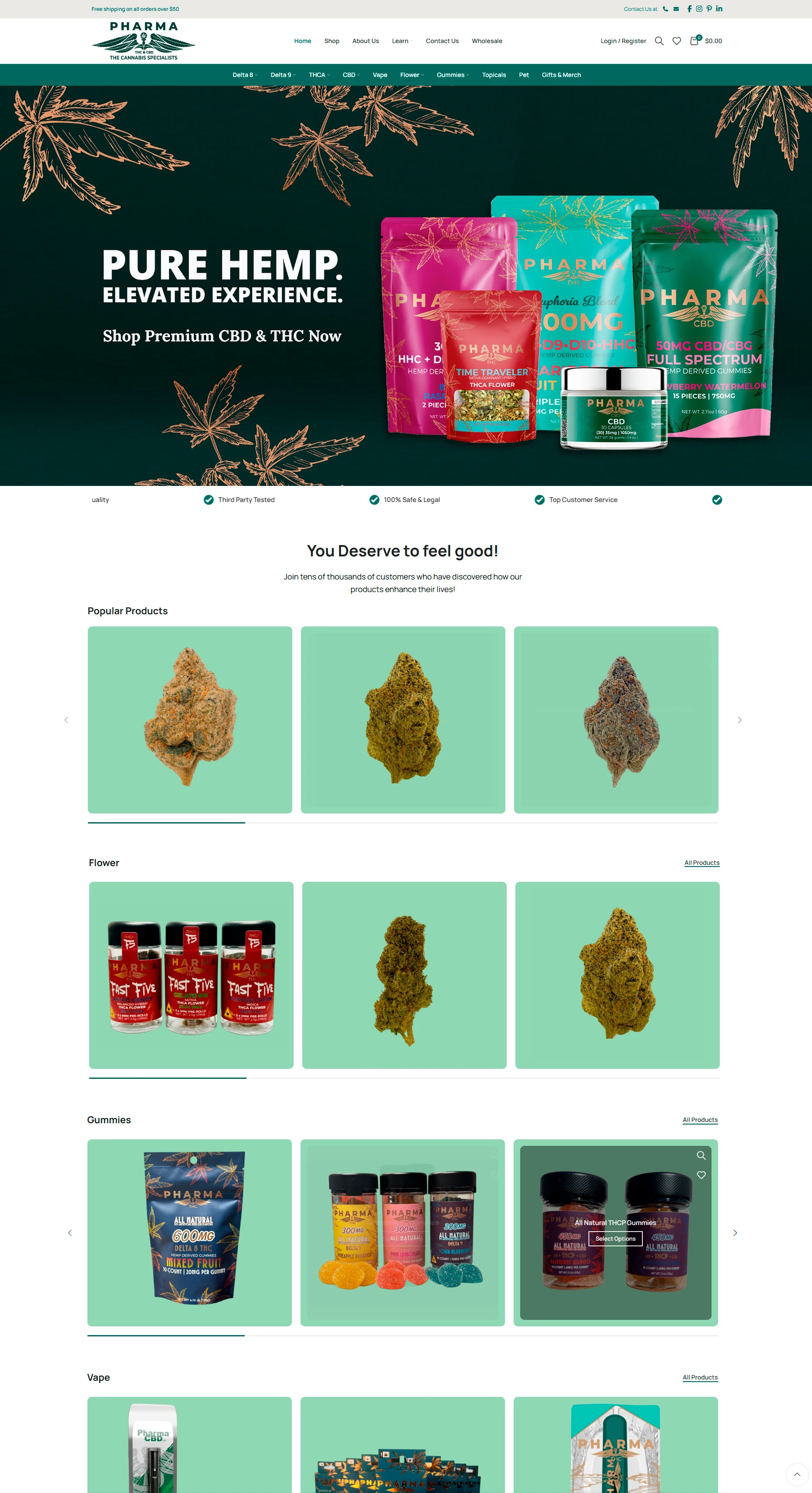 Old Pharma CBD home page design, before the redesign.