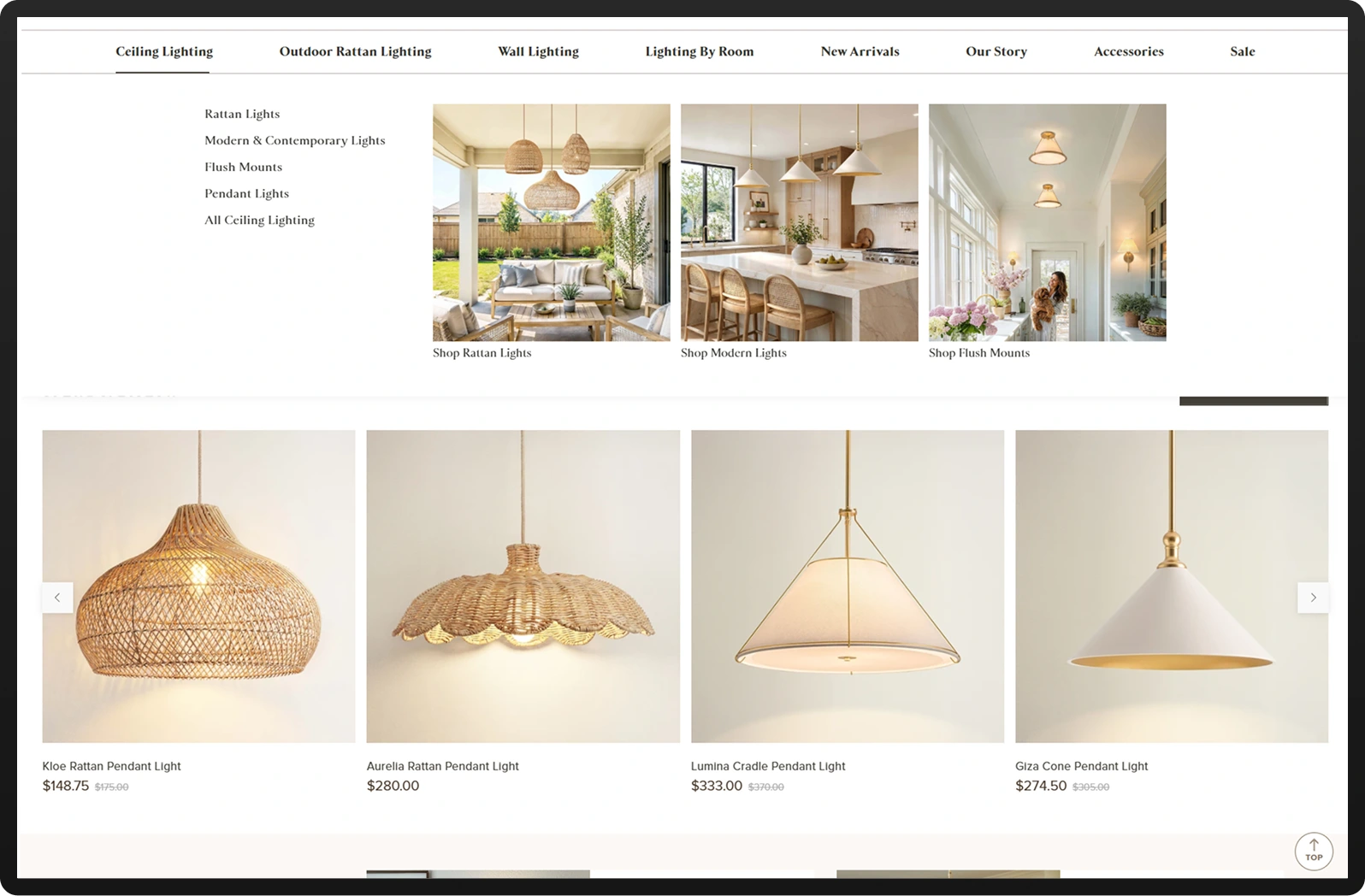 Preview of the Rowabi handcrafted lighting e-commerce project